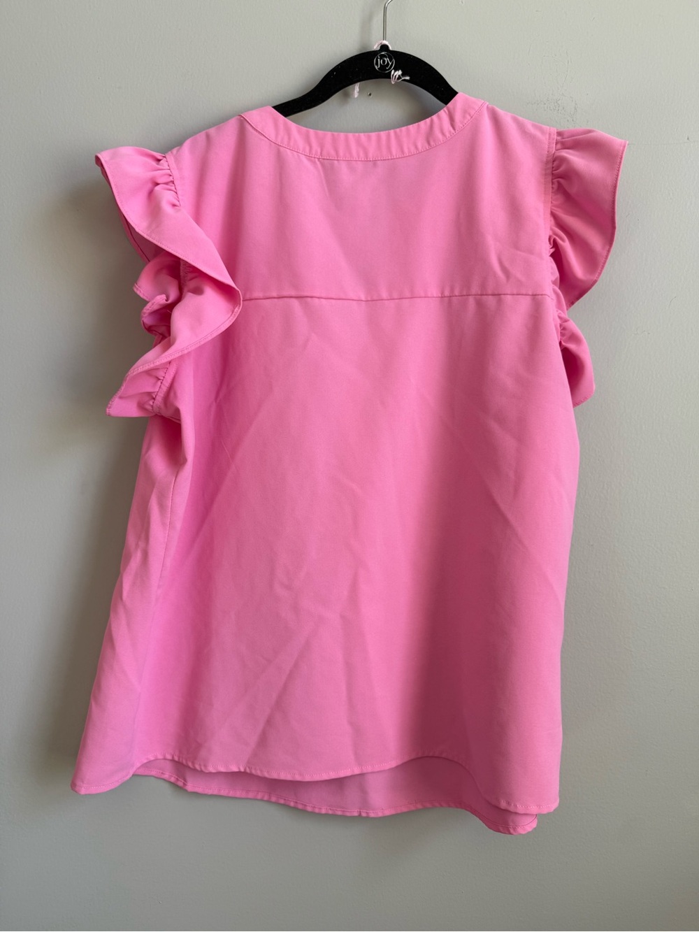 Bright Pink Ruffle Sleeve V-Neck shirt - Picture 2 of 3